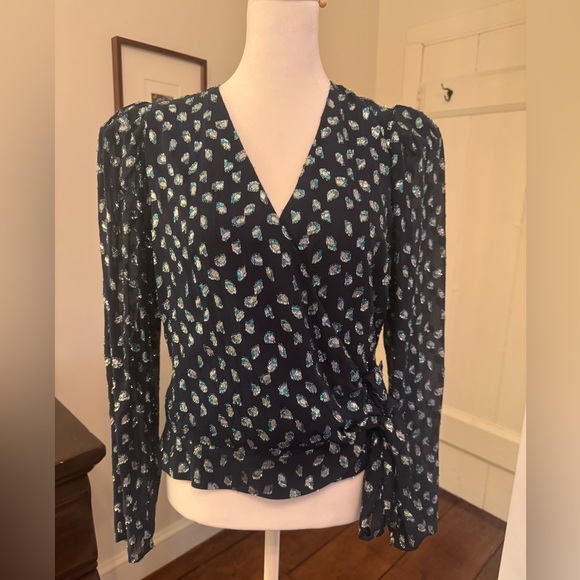 NWT TANYA TAYLOR ERICA METALLIC WRAP SHIRT SZ 4 - Picture 3 of 6